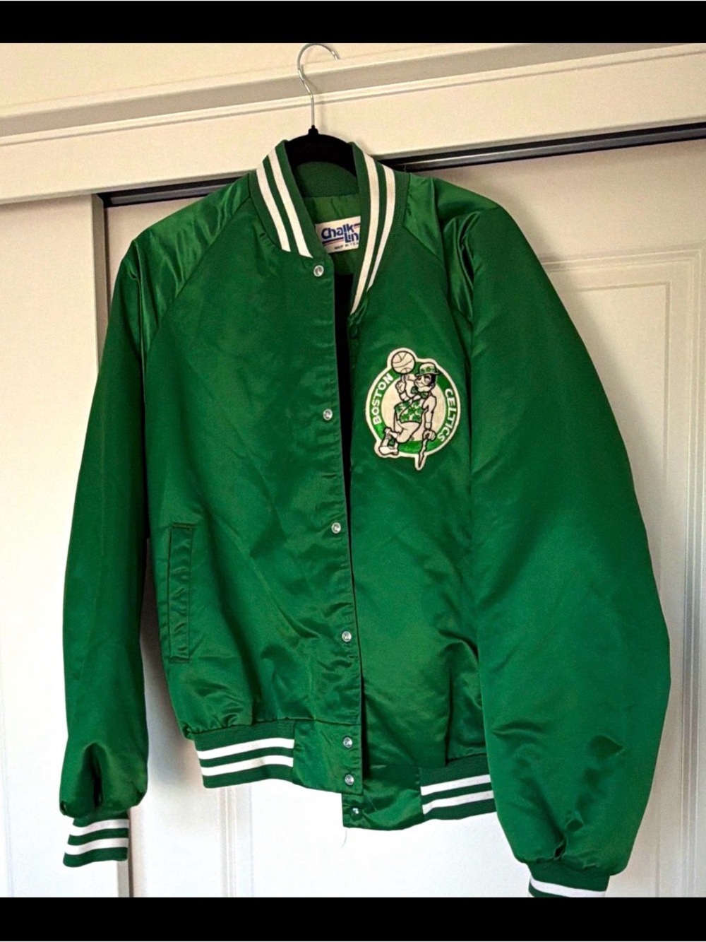 Vintage 80s Chalk Line Boston Celtics Satin Bomber Jacket Green Made in USA L